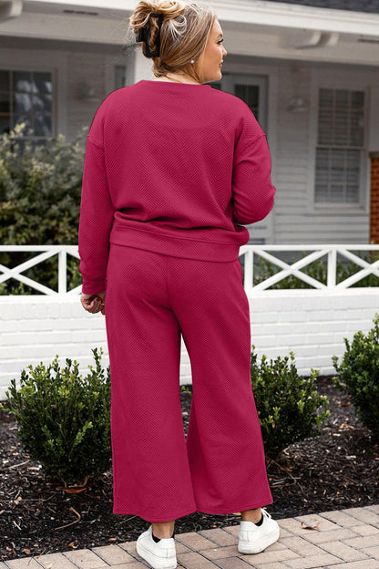 Double Take Full Size Textured Long Sleeve Top and Drawstring Pants Set Carauana Store