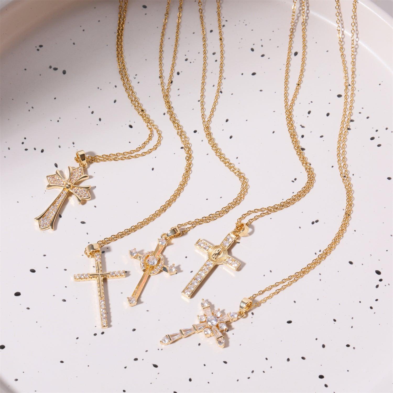 Stainless Steel Inlaid Zircon Cross Necklace Carauana Store