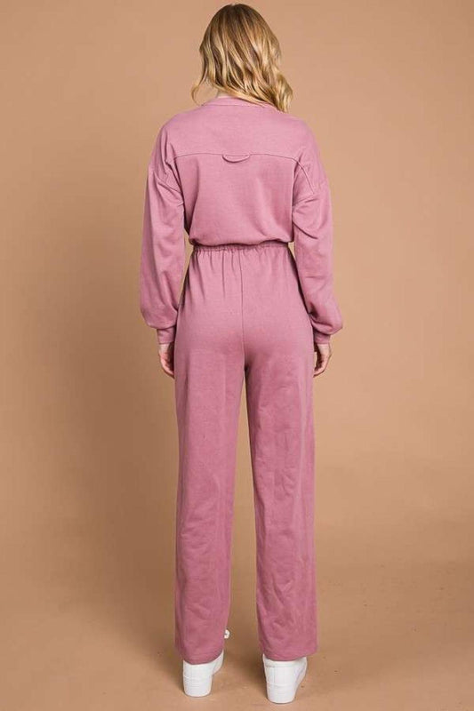 Culture Code Full Size Button Up Drawstring Waist Straight Jumpsuit Carauana Store