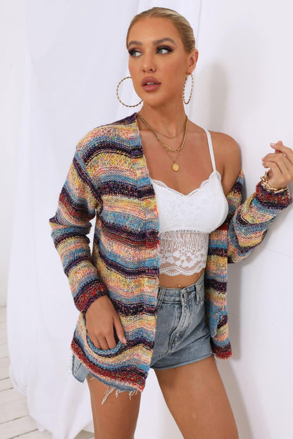Striped Long Sleeve Open Front Cardigan Carauana Store