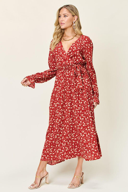 Double Take Full Size Tie Back Flounce Sleeve Dress Carauana Store