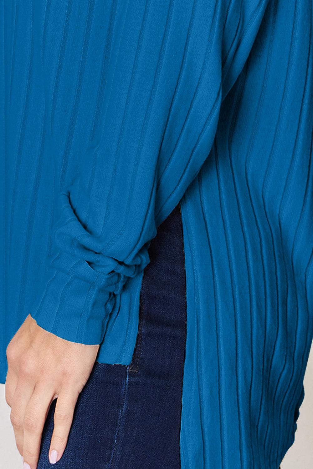 Basic Bae Full Size Ribbed Round Neck Slit T-Shirt Carauana Store