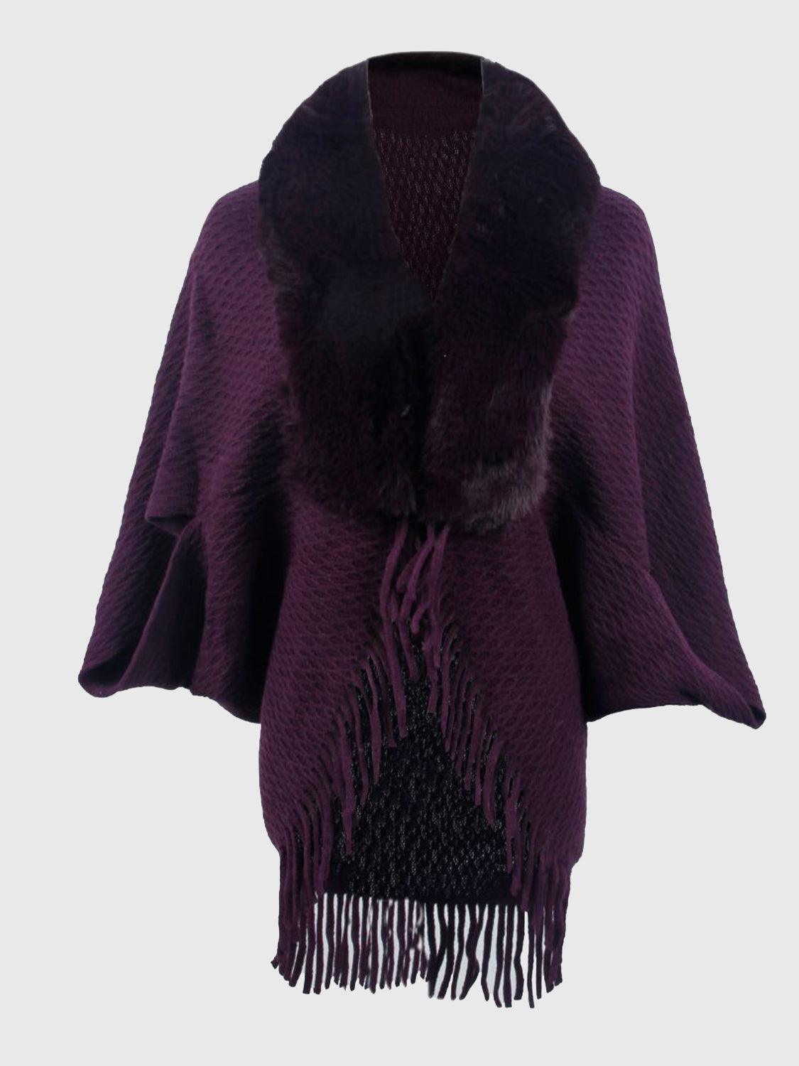 Open Front Fringe Hem Poncho Carauana Store