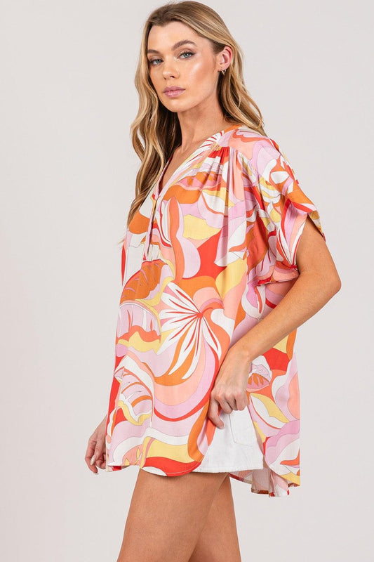 SAGE + FIG Abstract Print Half Button Blouse Carauana Store