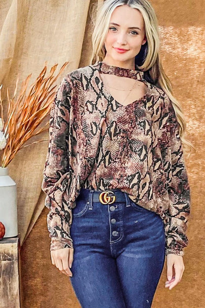 And The Why Choker Neck Dolman Sleeve Snake Print Top Carauana Store