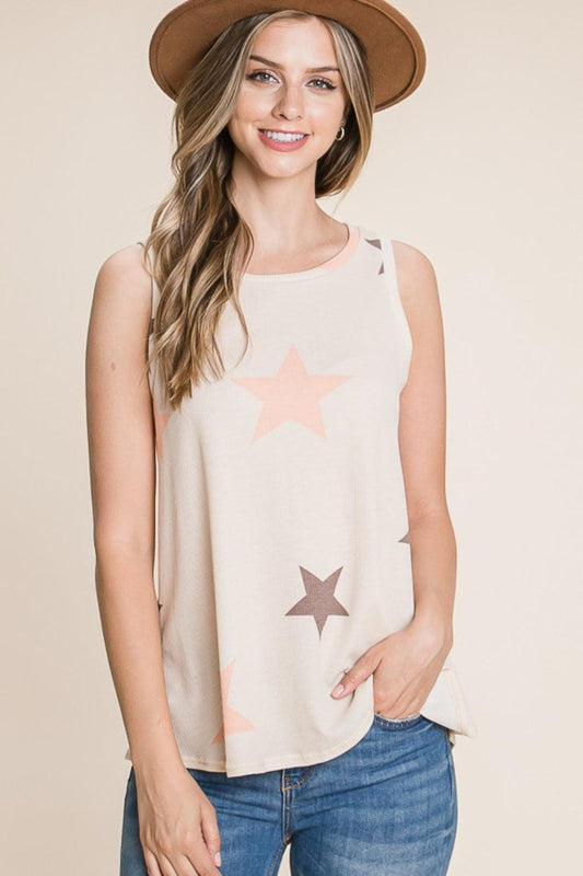 BOMBOM Star Print Round Neck Tank Carauana Store