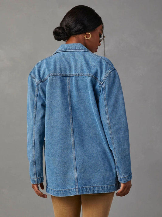 Collared Neck Long Sleeve Denim Jacket Carauana Store