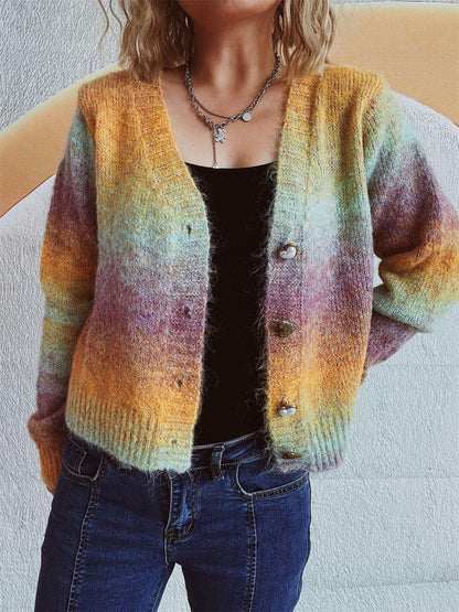 Gradient Heart Shape Button V-Neck Cardigan Carauana Store