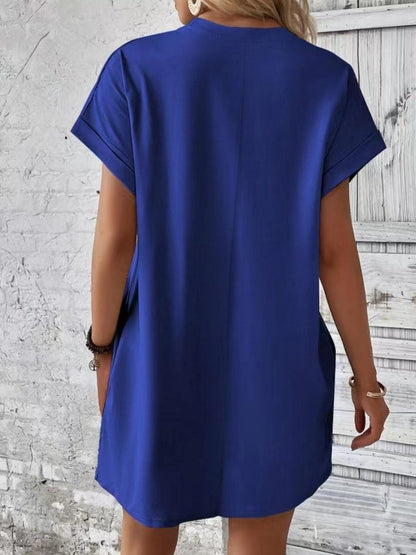 Pocketed Round Neck Short Sleeve Dress Carauana Store