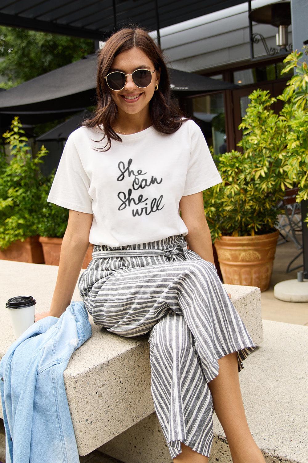 Simply Love Full Size SHE CAN SHE WILL Short Sleeve T-Shirt Carauana Store