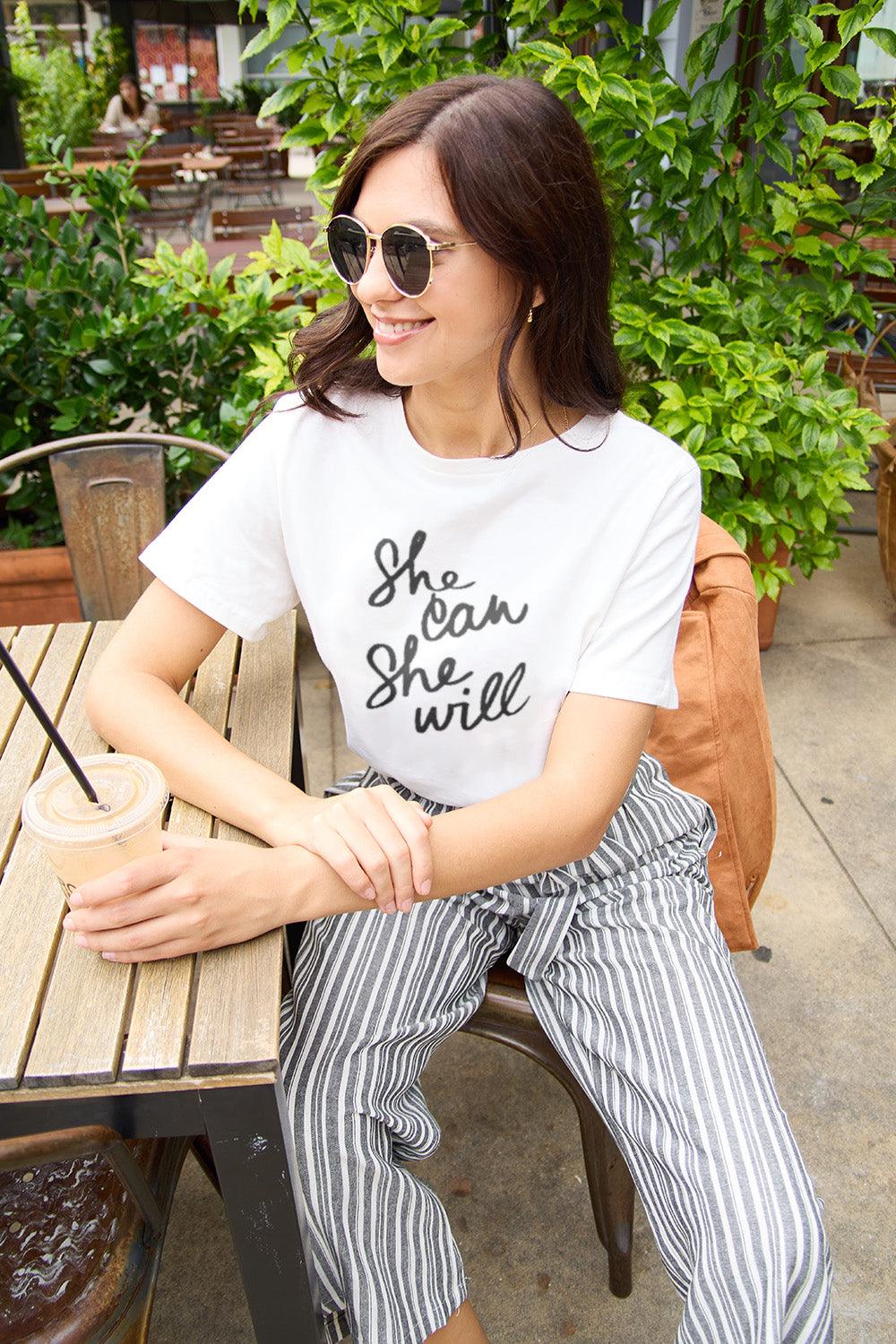 Simply Love Full Size SHE CAN SHE WILL Short Sleeve T-Shirt Carauana Store