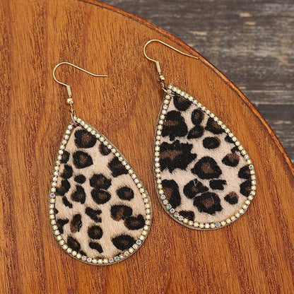 Zircon PU Leopard Teardrop Earrings Carauana Store