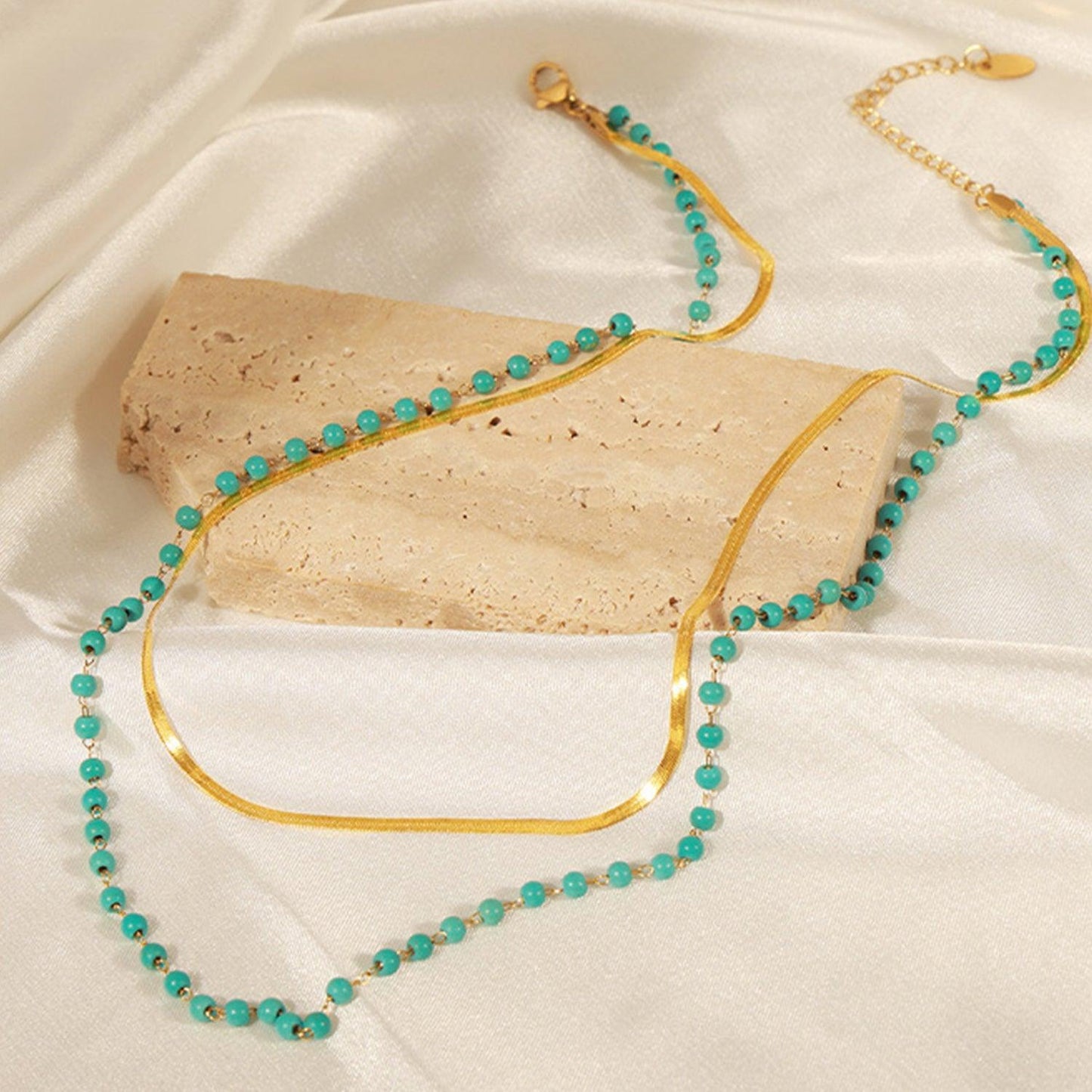 Turquoise Titanium Steel Double-Layered Necklace Carauana Store