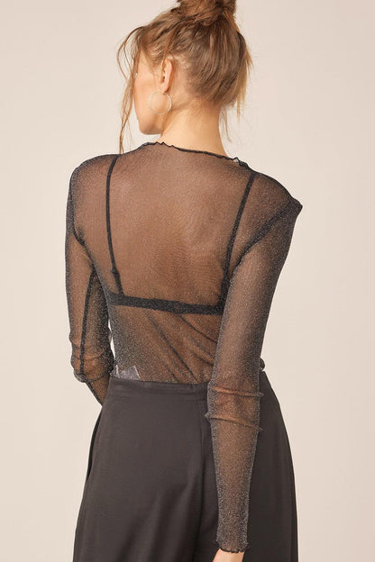 Idem Ditto Sparkling Glitter Long Sleeve Sheer Top Carauana Store