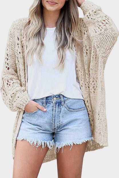 Openwork Open Front Long Sleeve Cardigan Carauana Store