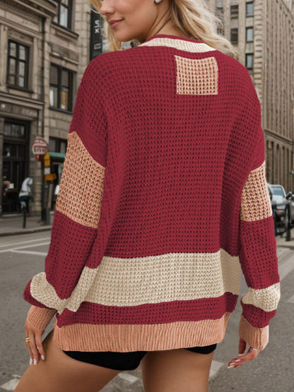 Contrast Button Up Long Sleeve Cardigan CaRaUaNa Fashion