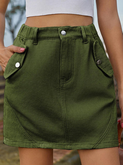 Pocketed Buttoned Mini Denim Skirt Carauana Store