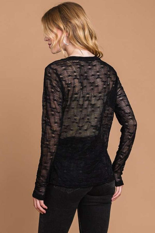 Culture Code Full Size Round Neck Mesh Perspective Top Carauana Store
