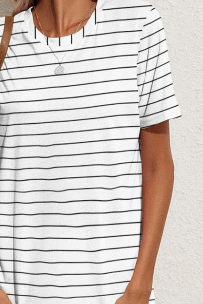 Pocketed Striped Round Neck Short Sleeve Dress Carauana Store