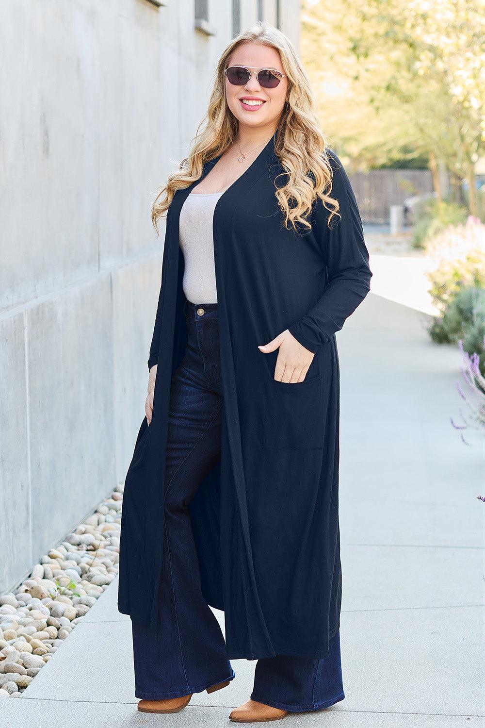 Basic Bae Full Size Open Front Long Sleeve Cover Up Carauana Store
