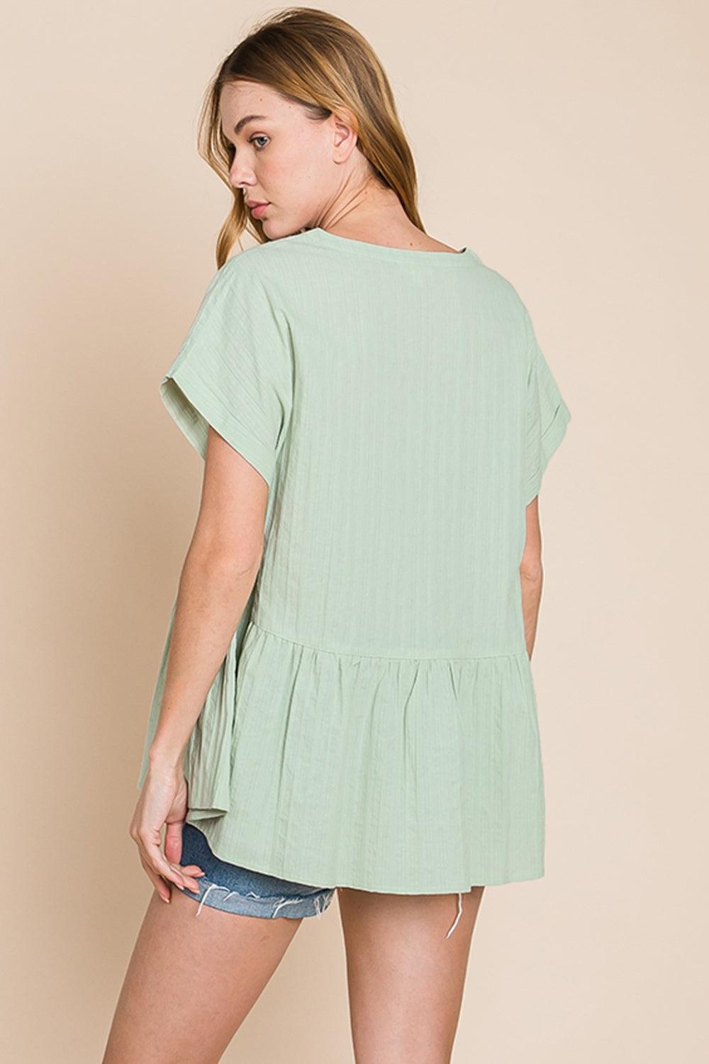 Cotton Bleu by Nu Lab Ruched Notched Short Sleeve Blouse Carauana Store