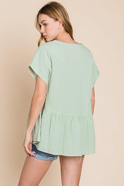 Cotton Bleu by Nu Lab Ruched Notched Short Sleeve Blouse Carauana Store