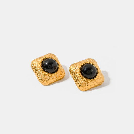 Square Stainless Steel Natural Black Onyx Earring Carauana Store