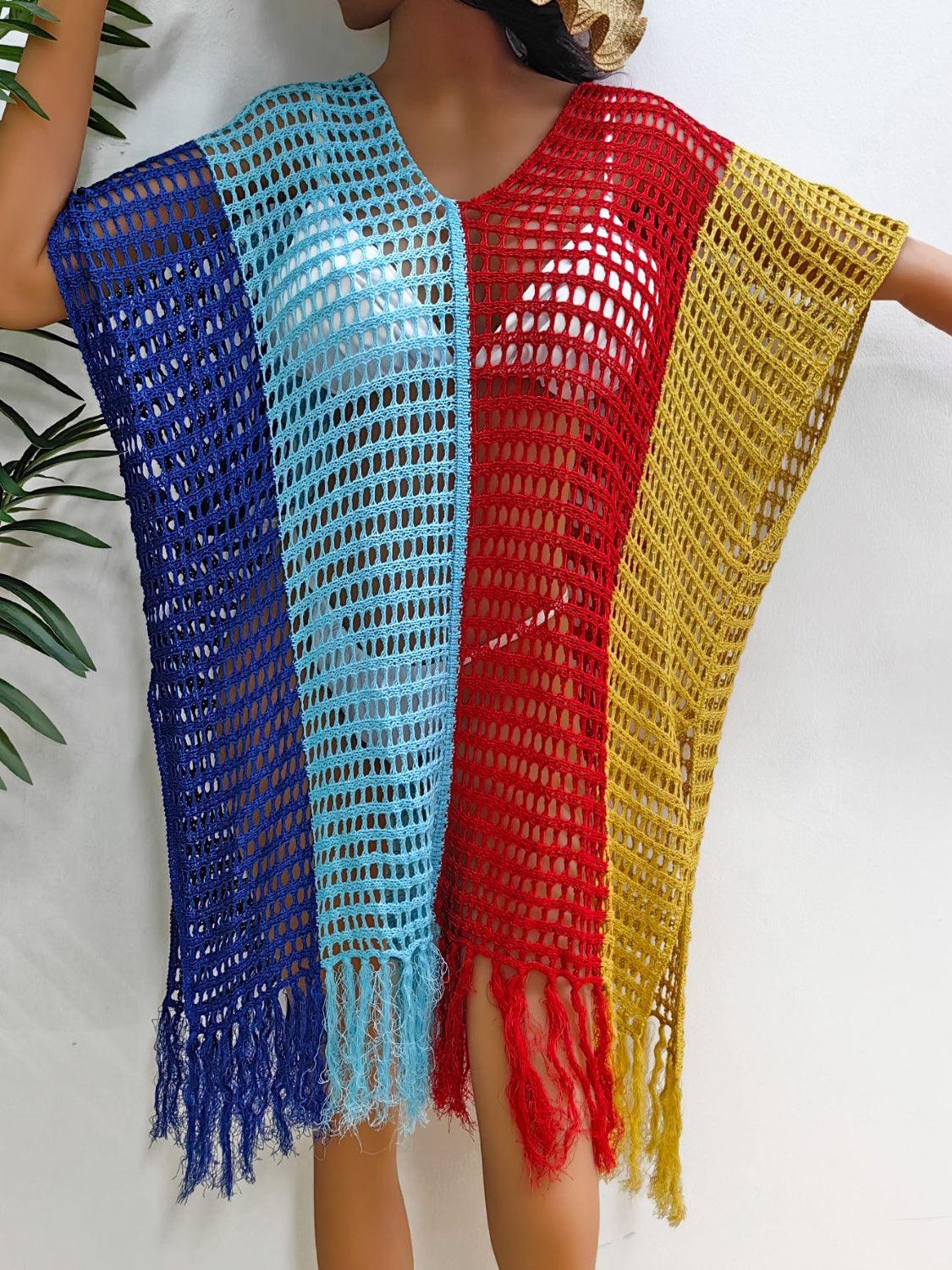 Fringe Color Block Scoop Neck Cover Up Carauana Store
