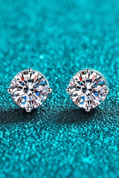 2 Carat Moissanite Rhodium-Plated Stud Earrings CaRaUaNa Fashion