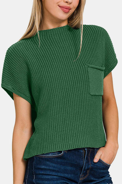 Zenana Mock Neck Short Sleeve Cropped Sweater Carauana Store