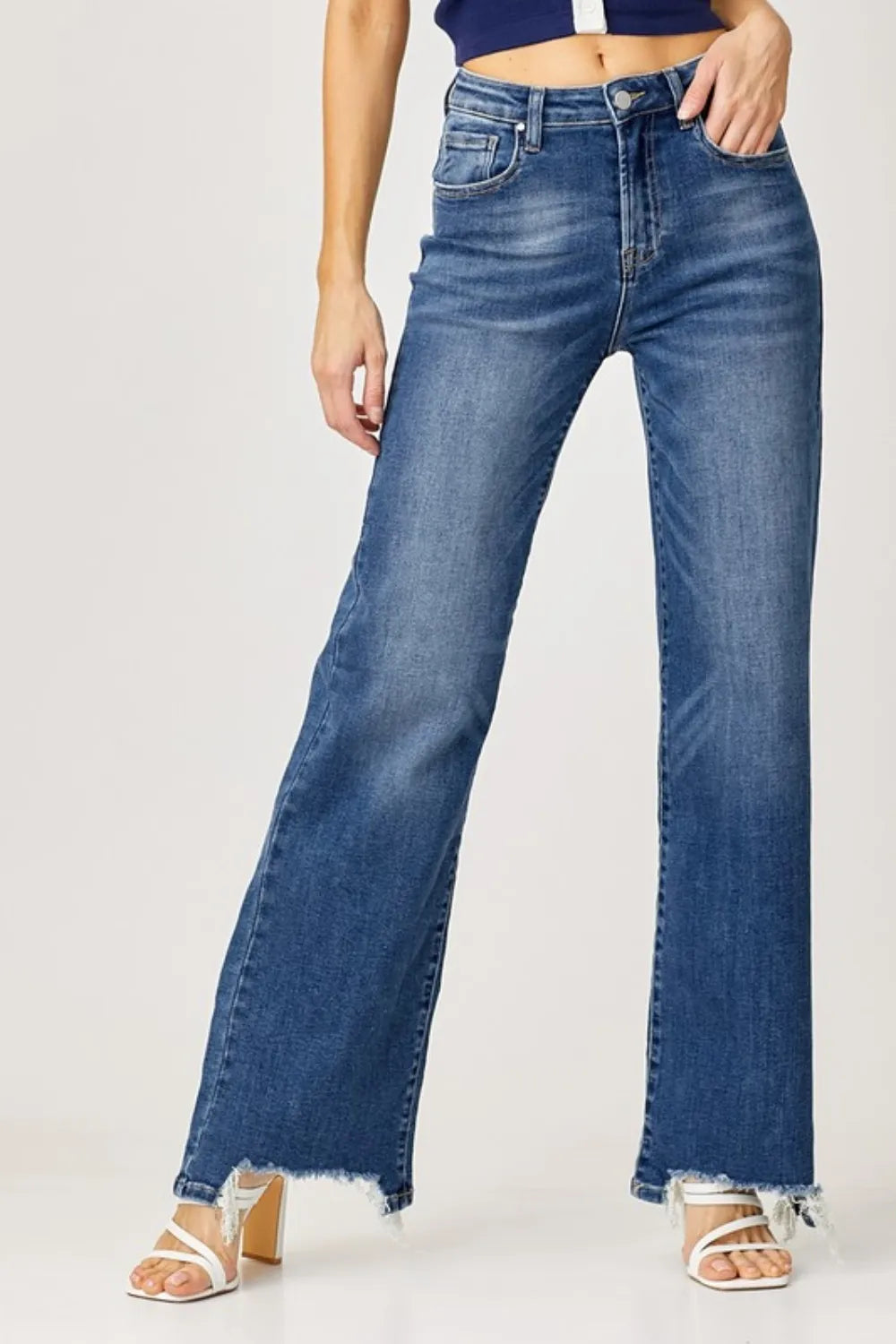 Risen Full Size High Rise Frayed Hem Wide Leg Jeans Carauana Store