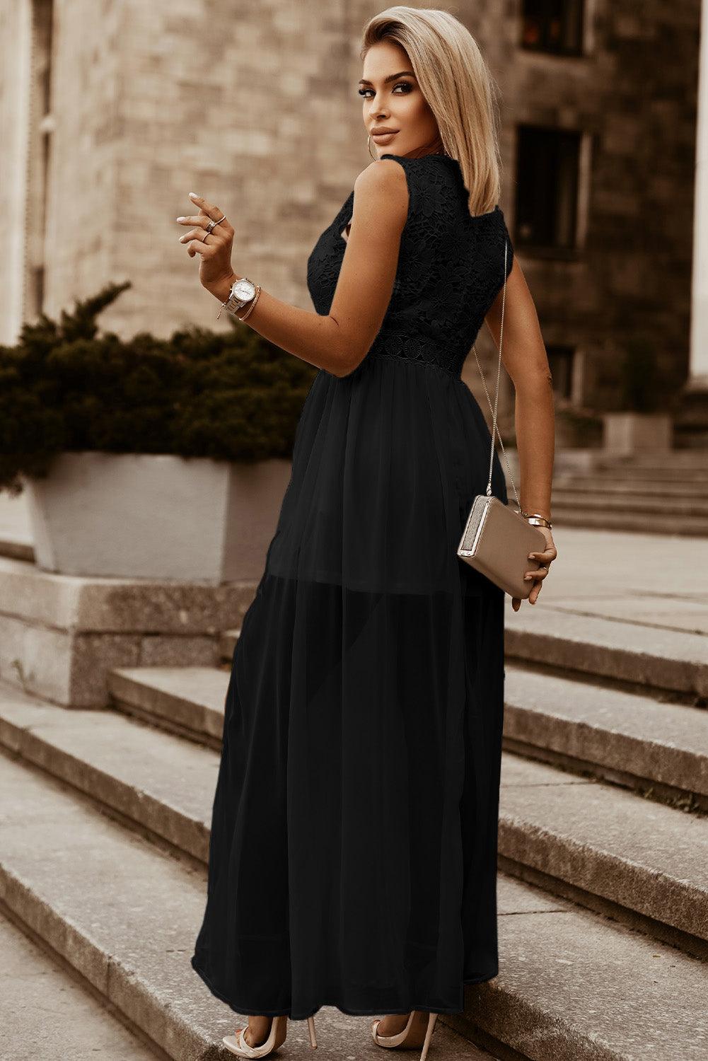 Slit Lace Detail V-Neck Dress Carauana Store