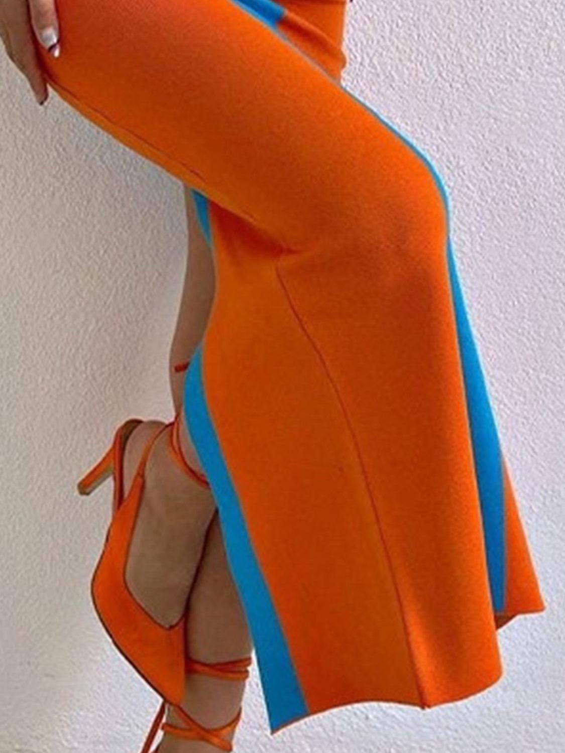 Contrast Wide Strap Slit Midi Dress Carauana Store