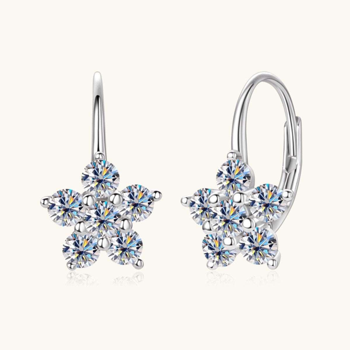1.2 Carat 925 Sterling Silver Moissanite Flower Huggie Earrings Carauana Store