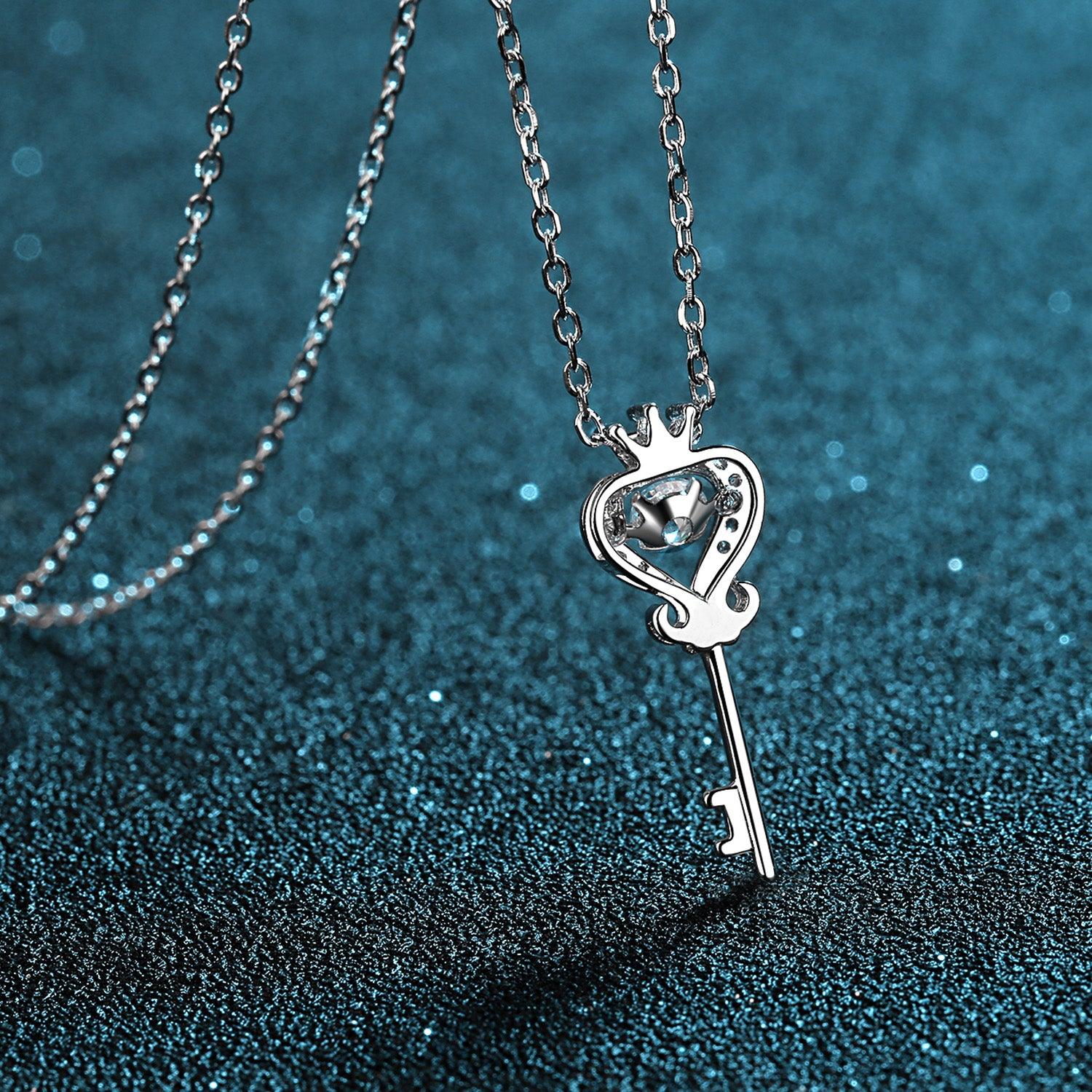 Key Shape Moissanite 925 Sterling Silver Necklace Carauana Store