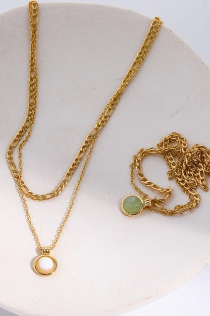 Copper 14K Gold-Plated Round Shape Aventurine Pendant Necklace Carauana Store