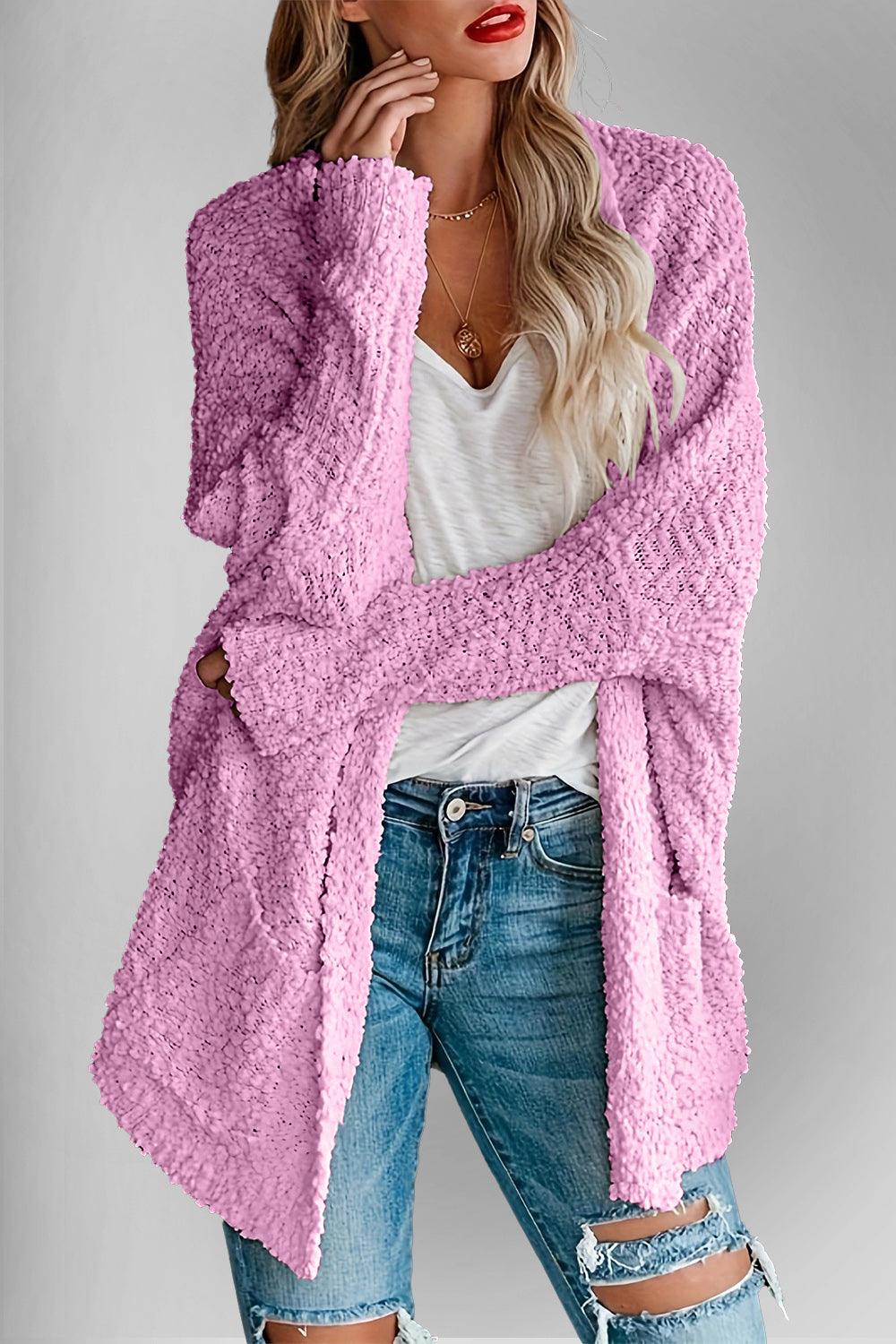 Double Take Pocketed Open Front Long Sleeve Cardigan Carauana Store