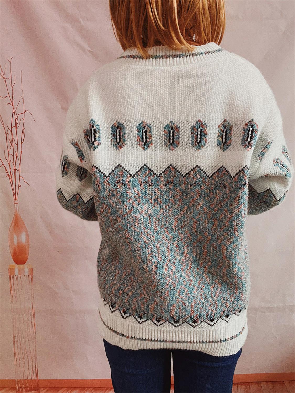 Geometric Button Front Long Sleeve Cardigan Carauana Store