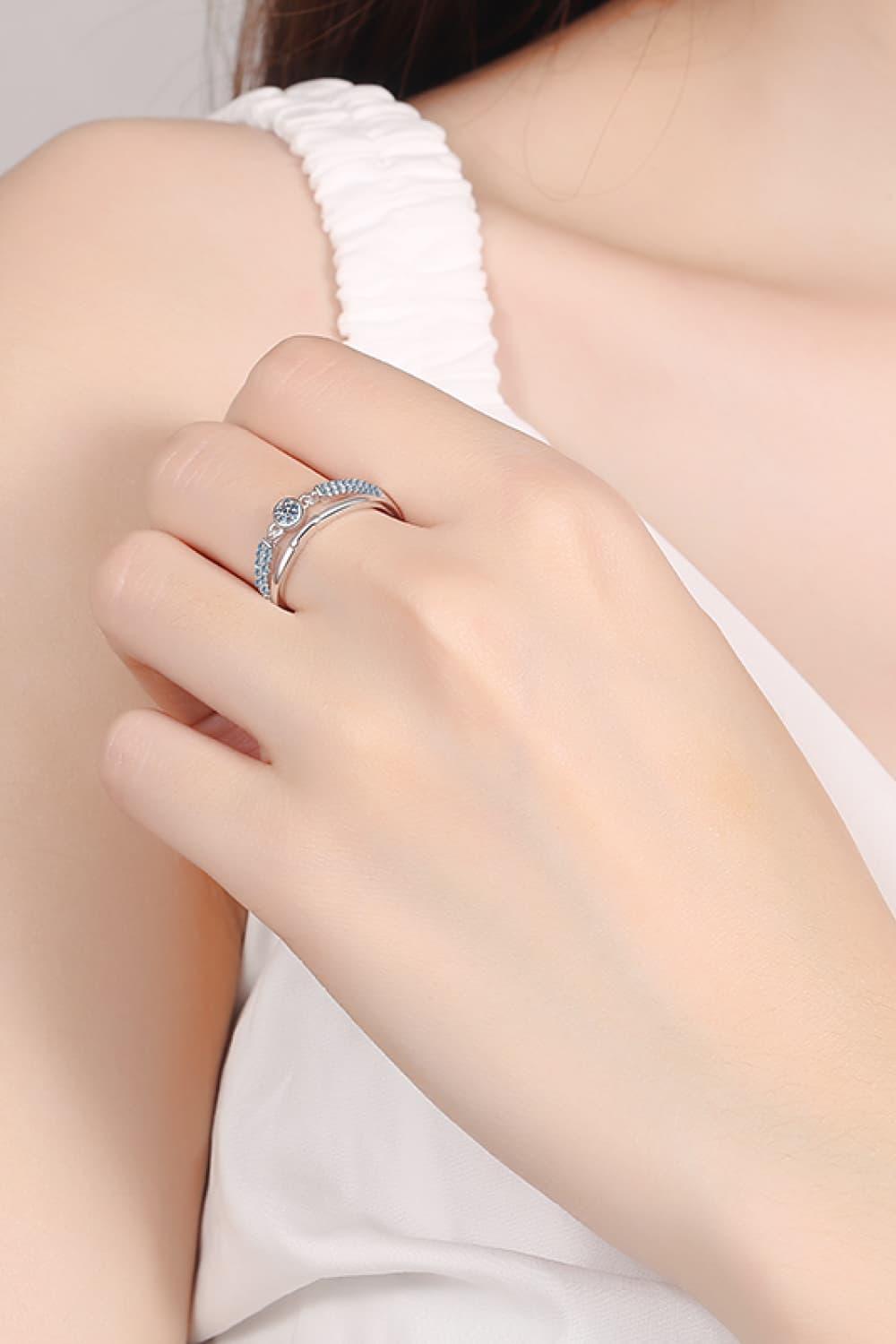 Moissanite Cutout Rhodium-Plated Ring Carauana Store