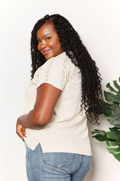 Double Take Crochet Buttoned Short Sleeves Top Carauana Store