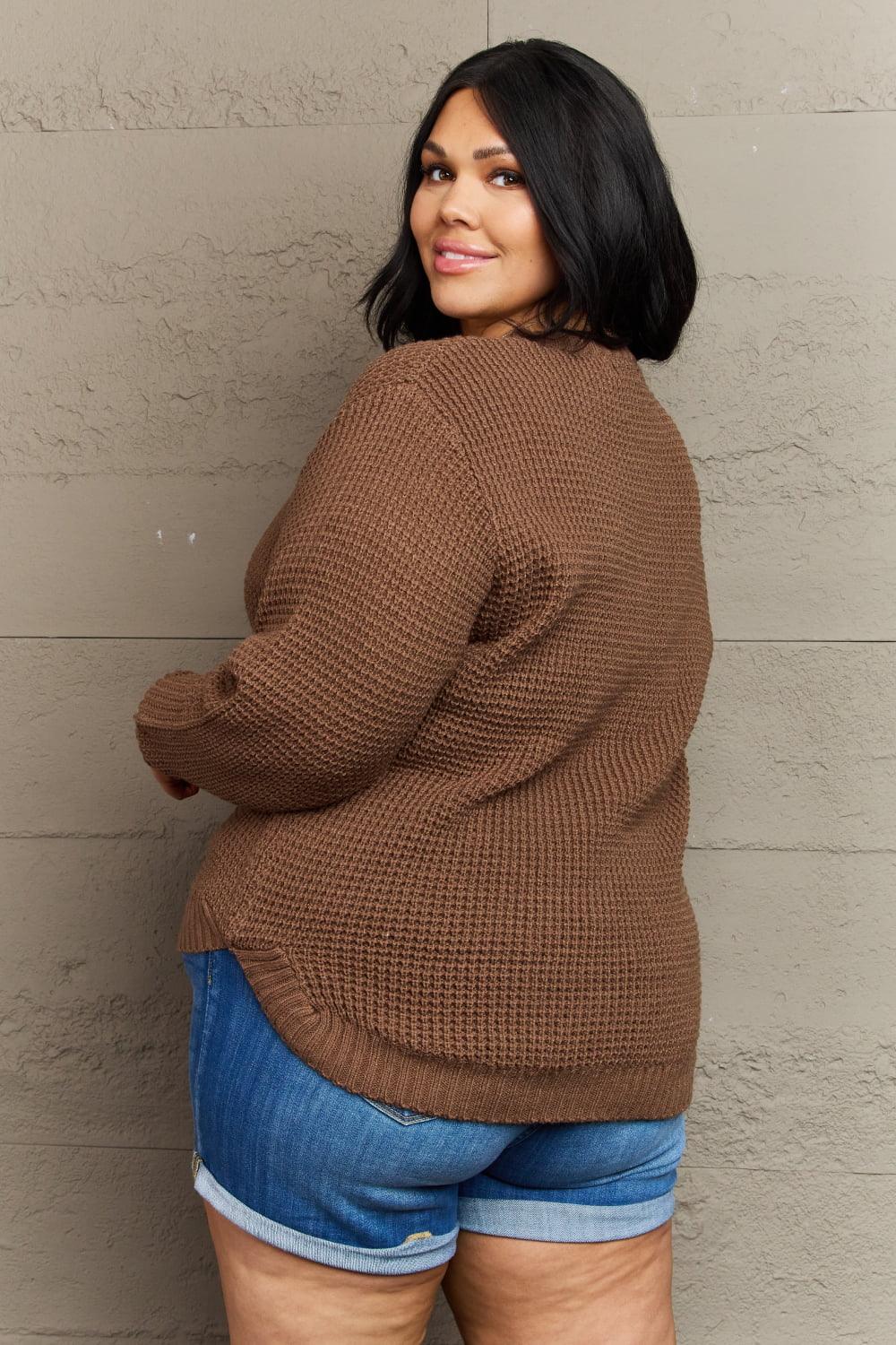 Zenana Breezy Days Plus Size High Low Waffle Knit Sweater Carauana Store