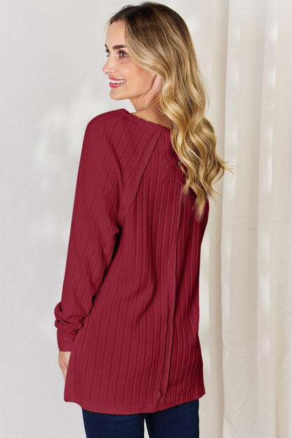 Basic Bae Full Size Ribbed Round Neck Slit T-Shirt Carauana Store