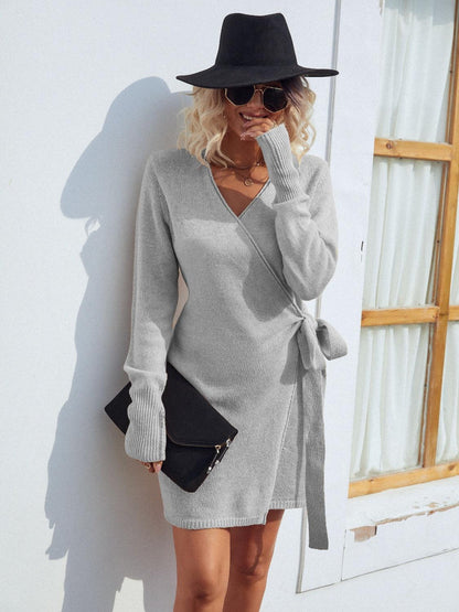 Tied Open Front Long Sleeve Cardigan Carauana Store