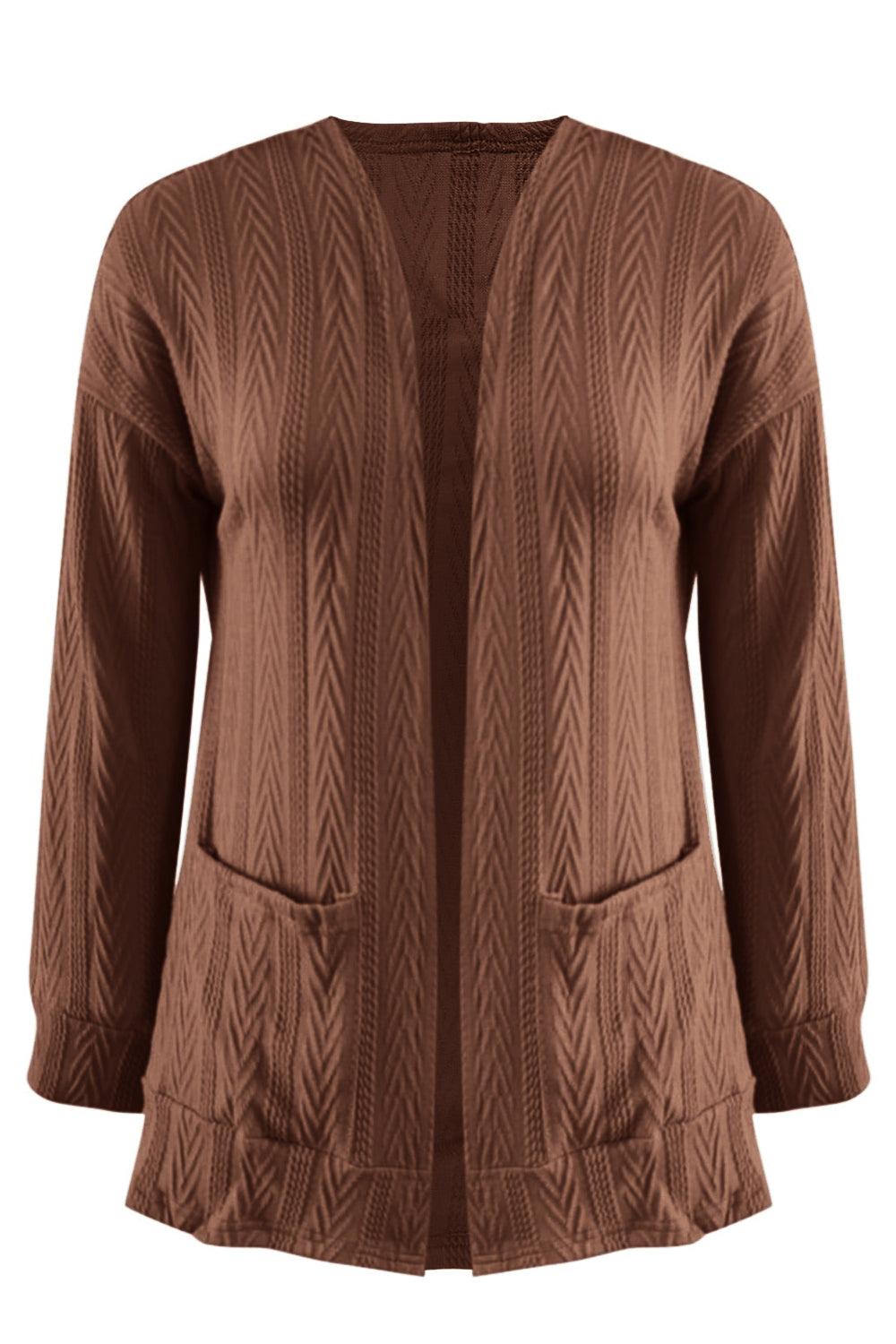 Full Size Textured Open Front Long Sleeve Cardigan Carauana Store