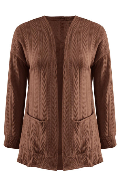 Full Size Textured Open Front Long Sleeve Cardigan Carauana Store
