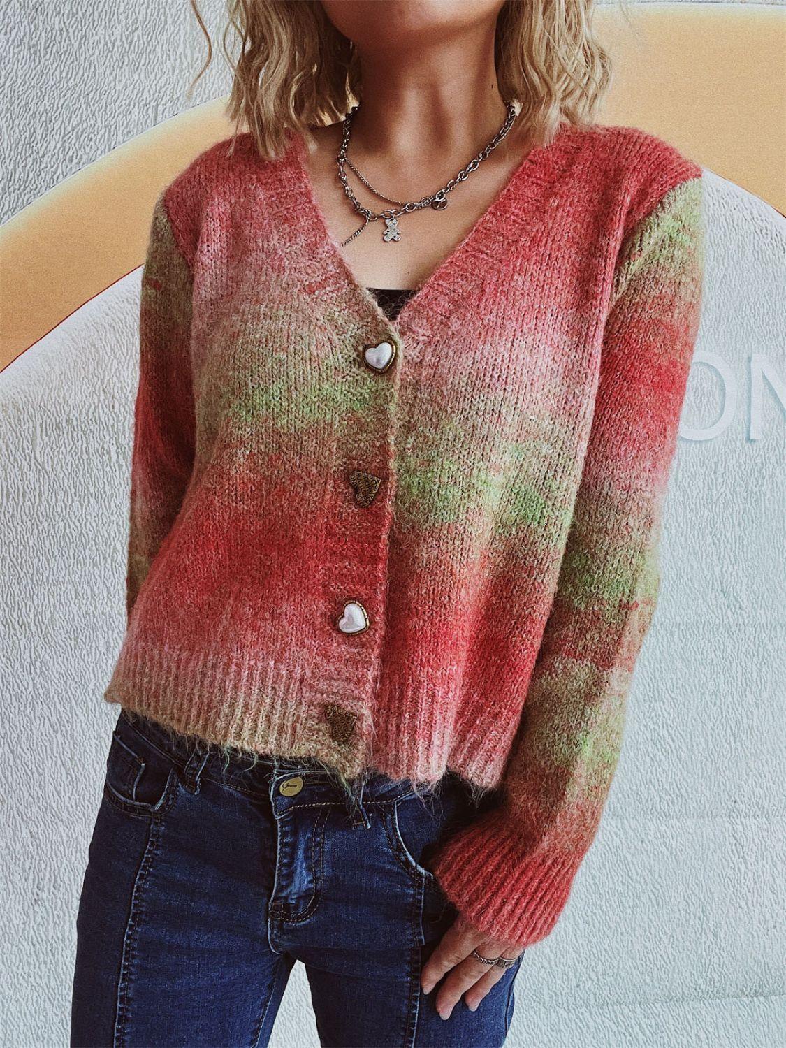 Gradient Heart Shape Button V-Neck Cardigan Carauana Store