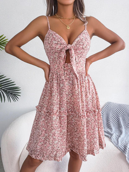 Frill Ditsy Floral Spaghetti Strap Mini Dress Carauana Store