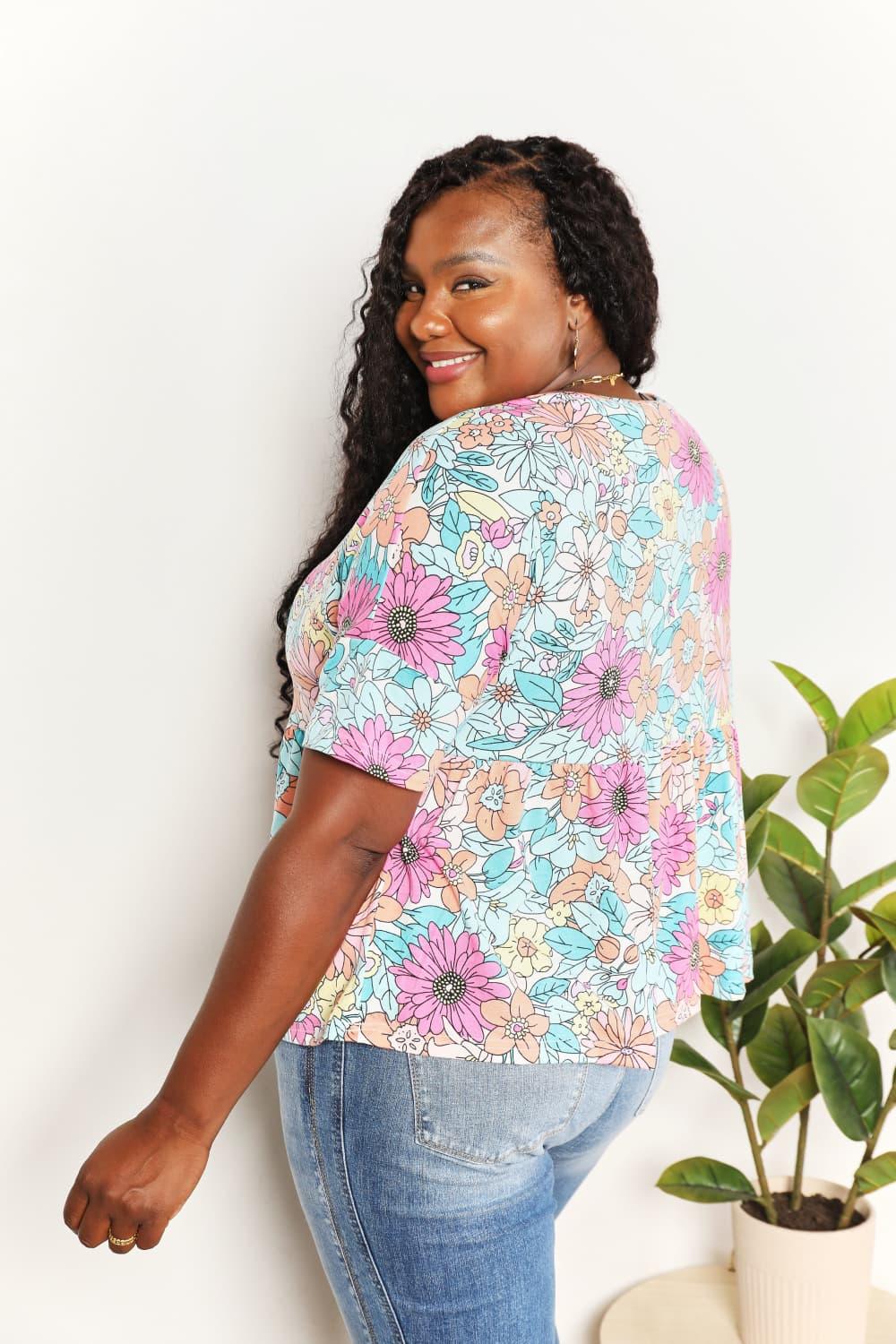 Double Take Floral Round Neck Babydoll Top Carauana Store