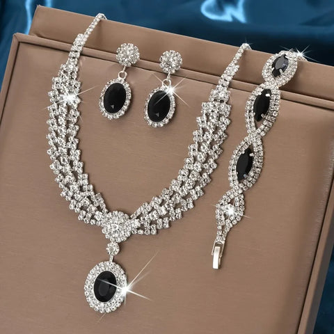 Carauana Jewelry Set Rhinestones - Elegant Bridal Necklace & Earrings